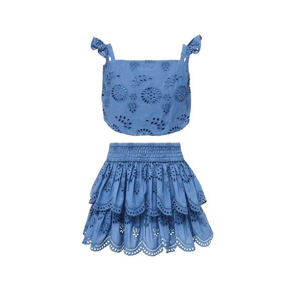Change Of Scenery Girls2Pc Bryn Top & Skirt Set Blue